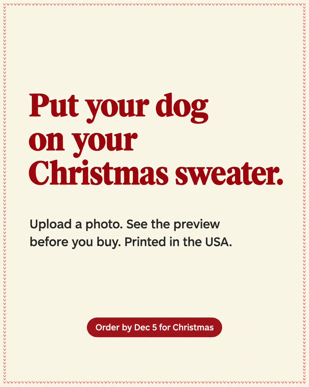 Text-only static ad for a custom pet sweater